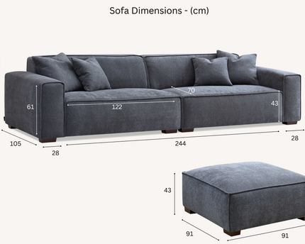 Aluxo Dakota 4 seater with Chaise in Charcoal Boucle