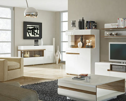 Chelsea Living 3 Door Glazed Sideboard in White with a Truffle Oak Trim