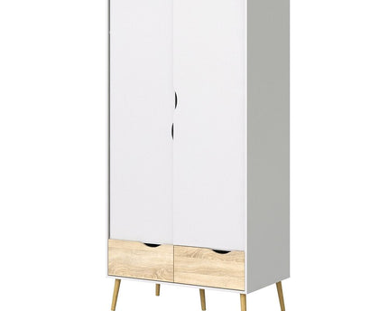 Oslo Wardrobe 2 Doors 2 Drawers in White and Oak