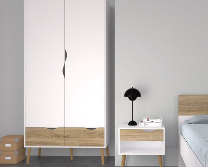Oslo Wardrobe 2 Doors 2 Drawers in White and Oak