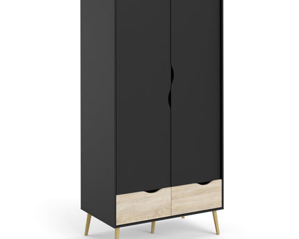 Oslo Wardrobe 2 Doors 2 Drawers in Black and Oak