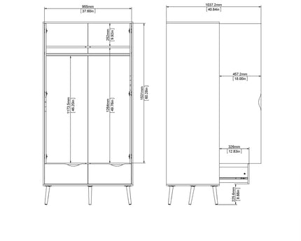 Oslo Wardrobe 2 Doors 2 Drawers in Black and Oak