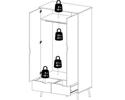 Oslo Wardrobe 2 Doors 2 Drawers in Black and Oak
