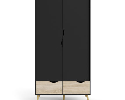 Oslo Wardrobe 2 Doors 2 Drawers in Black and Oak