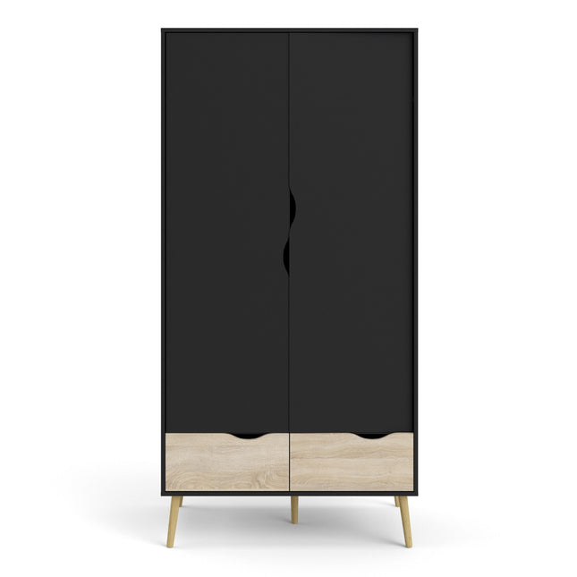 Oslo Wardrobe 2 Doors 2 Drawers in Black and Oak