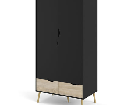 Oslo Wardrobe 2 Doors 2 Drawers in Black and Oak