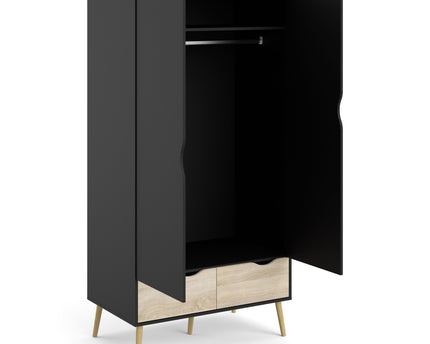Oslo Wardrobe 2 Doors 2 Drawers in Black and Oak