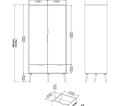 Oslo Wardrobe 2 Doors 2 Drawers in Black and Oak