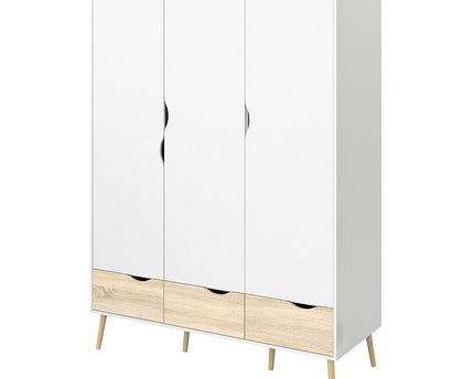 Oslo Wardrobe 3 Doors 3 Drawers in White and Oak