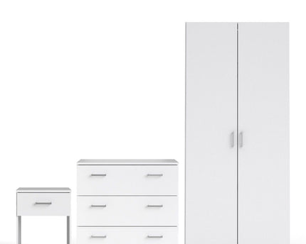 Space Package - Bedside 1 Drawer + Chest of 3 Drawers + Wardrobe with 2 doors + 1 drawer in White