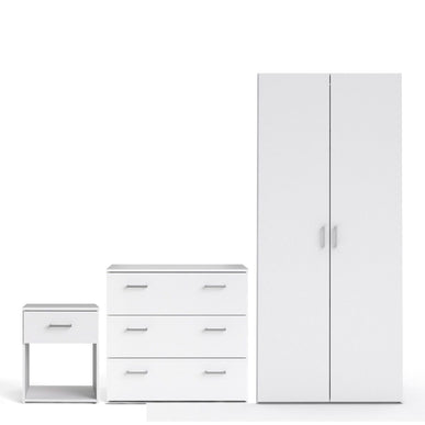 Space Package - Bedside 1 Drawer + Chest of 3 Drawers + Wardrobe with 2 doors + 1 drawer in White