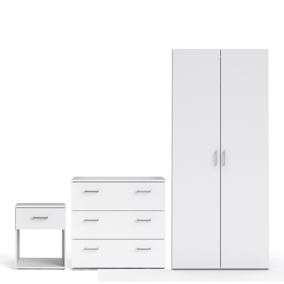 Space Package - Bedside 1 Drawer + Chest of 3 Drawers + Wardrobe with 2 doors + 1 drawer in White