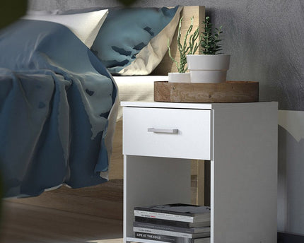 Space Package - Bedside 1 Drawer + Chest of 3 Drawers + Wardrobe with 2 doors + 1 drawer in White