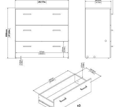 Space Package - Bedside 1 Drawer + Chest of 3 Drawers + Wardrobe with 2 doors + 1 drawer in White