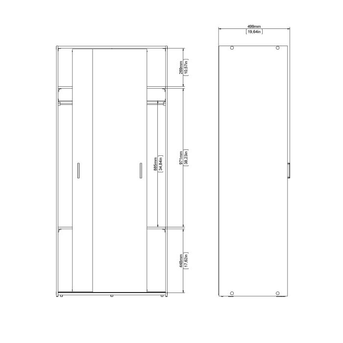 Space Wardrobe 2 Sliding Doors in White 1750