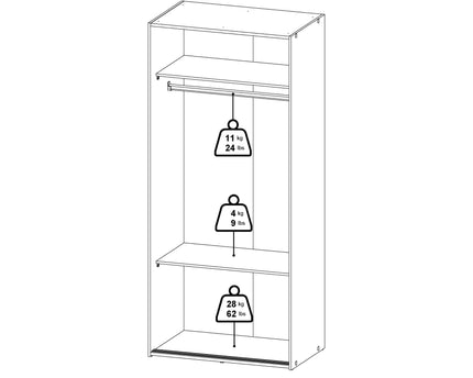 Space Wardrobe with 2 Sliding Doors in White