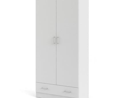 Space Wardrobe with 2 Doors + 1 Drawer in White 1750