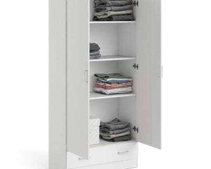 Space Wardrobe with 2 Doors + 1 Drawer in White 1750