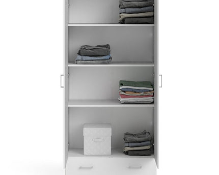 Space Wardrobe with 2 Doors + 1 Drawer in White 1750