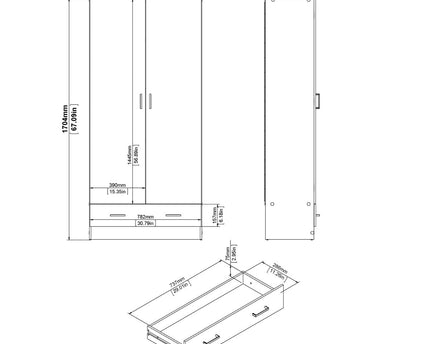 Space Wardrobe with 2 Doors + 1 Drawer in Oak 1750