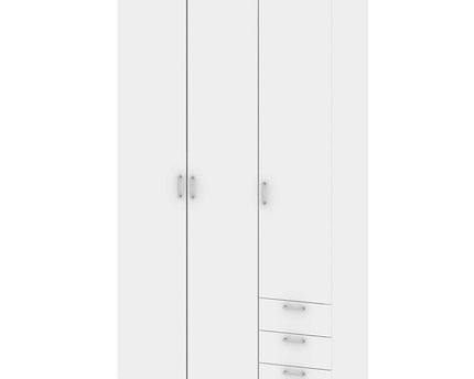 Space Wardrobe - 3 Doors 3 Drawers in White 2000