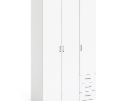 Space Wardrobe 3 Doors 3 Drawers in White 2000