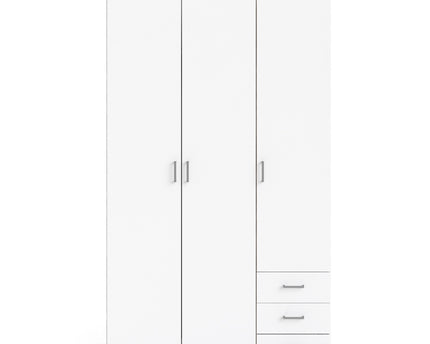 Space Wardrobe 3 Doors 3 Drawers in White 2000