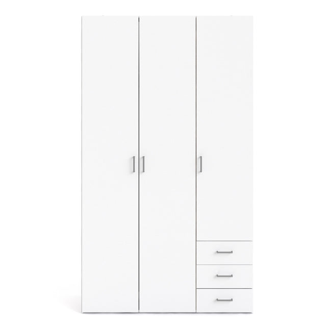 Space Wardrobe - 3 Doors 3 Drawers in White 2000