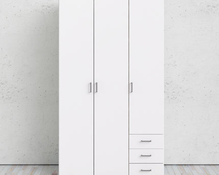 Space Wardrobe - 3 Doors 3 Drawers in White 2000