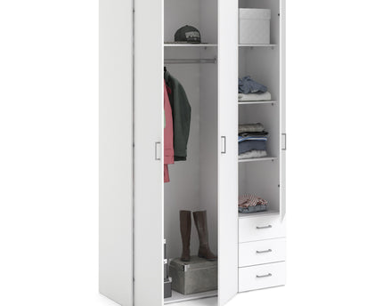 Space Wardrobe 3 Doors 3 Drawers in White 2000