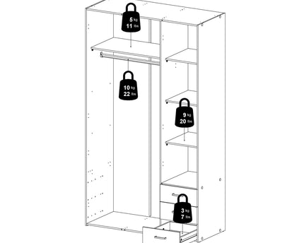 Space Wardrobe 3 Doors 3 Drawers in White 2000