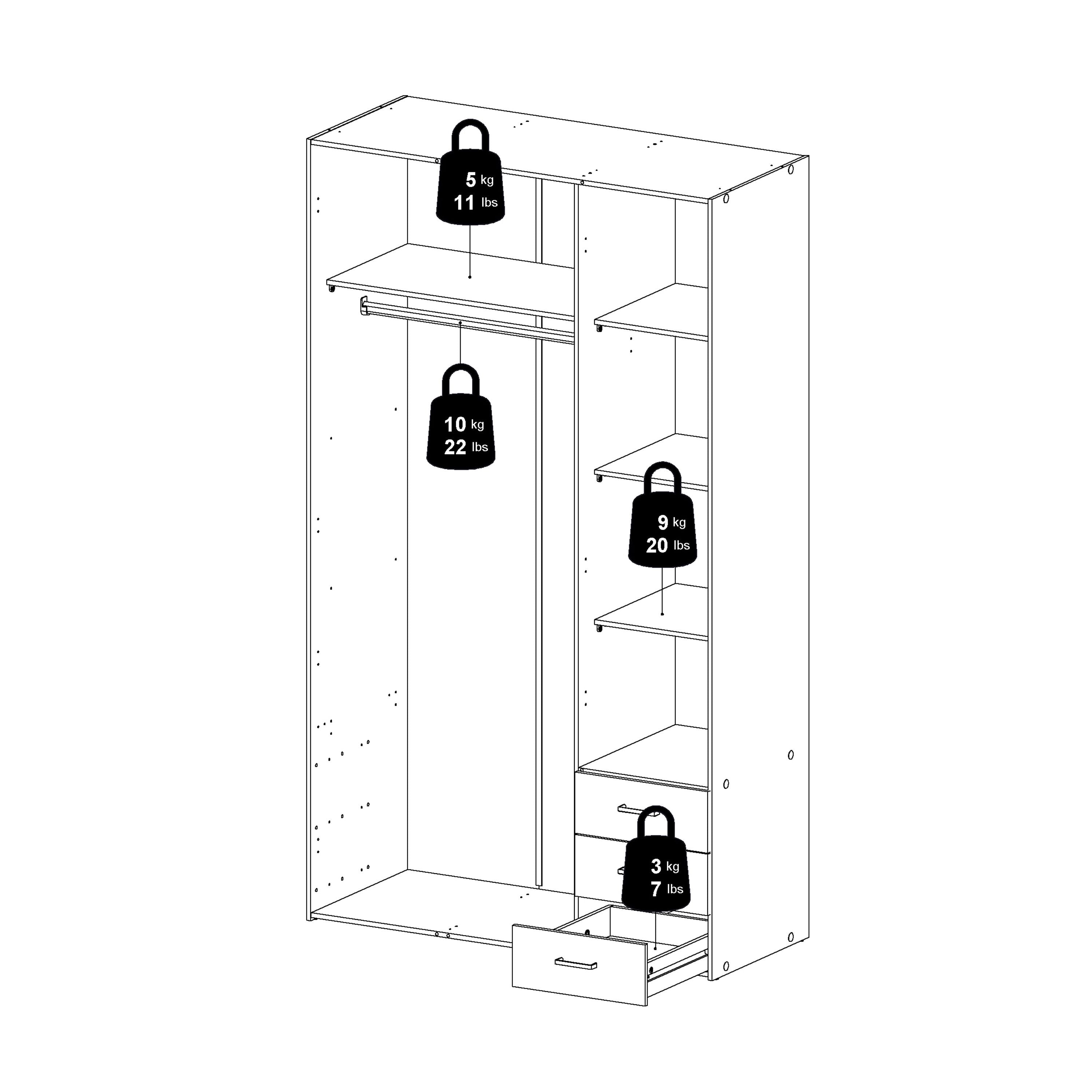 Space Wardrobe - 3 Doors 3 Drawers in White 2000