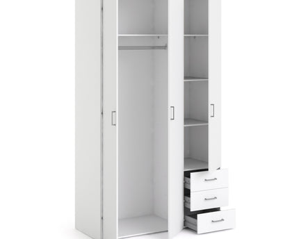Space Wardrobe 3 Doors 3 Drawers in White 2000