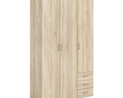 Space Wardrobe 3 Doors 3 Drawers in Oak 2000