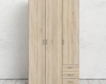 Space Wardrobe 3 Doors 3 Drawers in Oak 2000