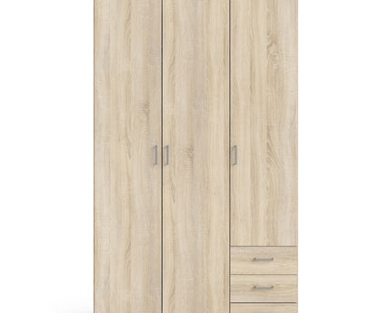 Space Wardrobe 3 Doors 3 Drawers in Oak 2000