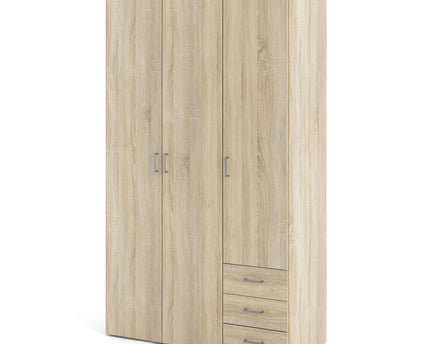 Space Wardrobe 3 Doors 3 Drawers in Oak 2000