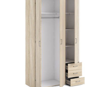 Space Wardrobe 3 Doors 3 Drawers in Oak 2000