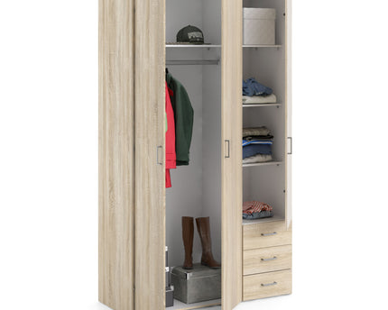 Space Wardrobe 3 Doors 3 Drawers in Oak 2000