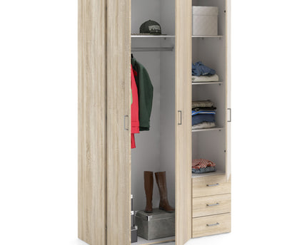 Space Wardrobe - 3 Doors 3 Drawers in Oak 2000