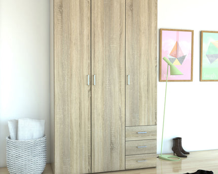 Space Wardrobe 3 Doors 3 Drawers in Oak 2000