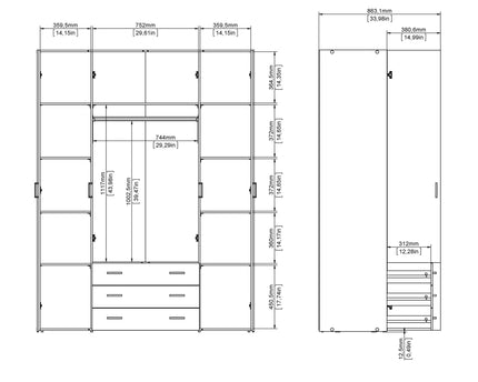 Space Wardrobe 4 Doors 3 Drawers in White 2000