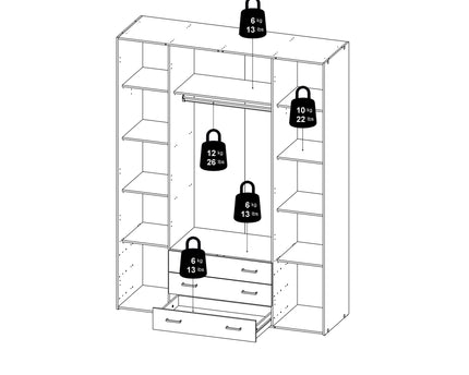 Space Wardrobe 4 Doors 3 Drawers in White 2000