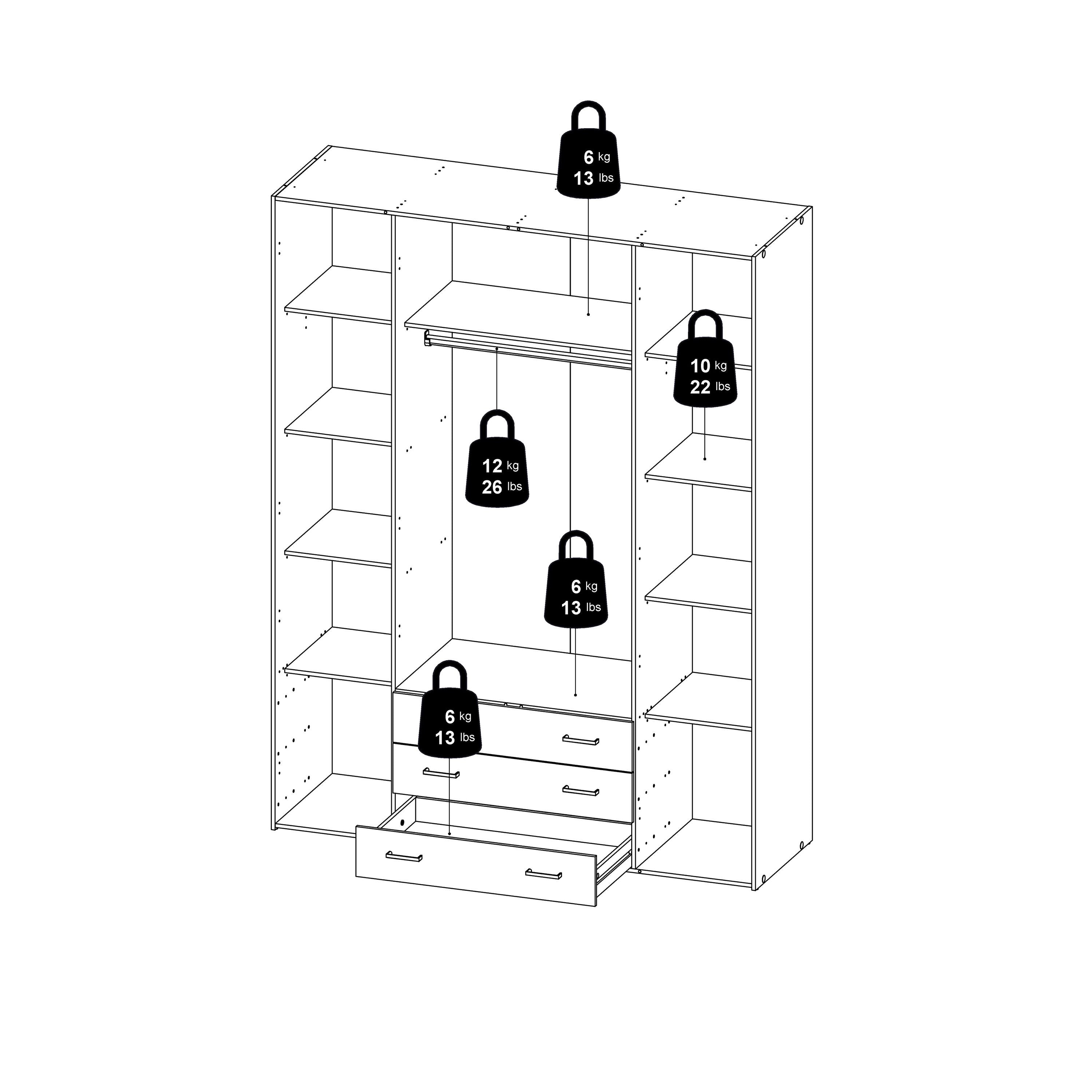 Space Wardrobe - 4 Doors 3 Drawers in White 2000