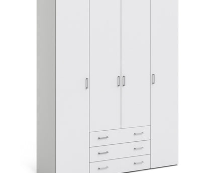 Space Wardrobe 4 Doors 3 Drawers in White 2000