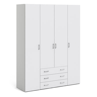 Space Wardrobe 4 Doors 3 Drawers in White 2000