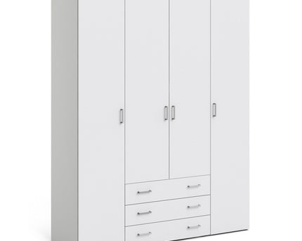Space Wardrobe - 4 Doors 3 Drawers in White 2000