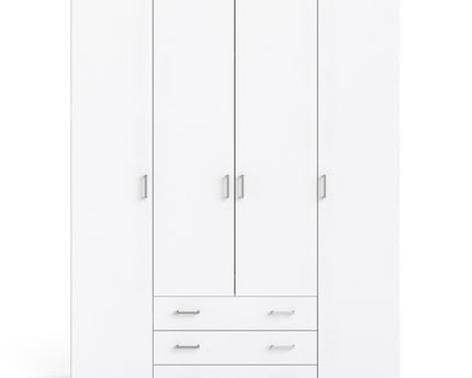 Space Wardrobe - 4 Doors 3 Drawers in White 2000