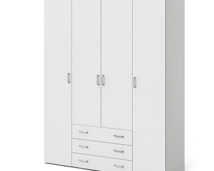 Space Wardrobe 4 Doors 3 Drawers in White 2000