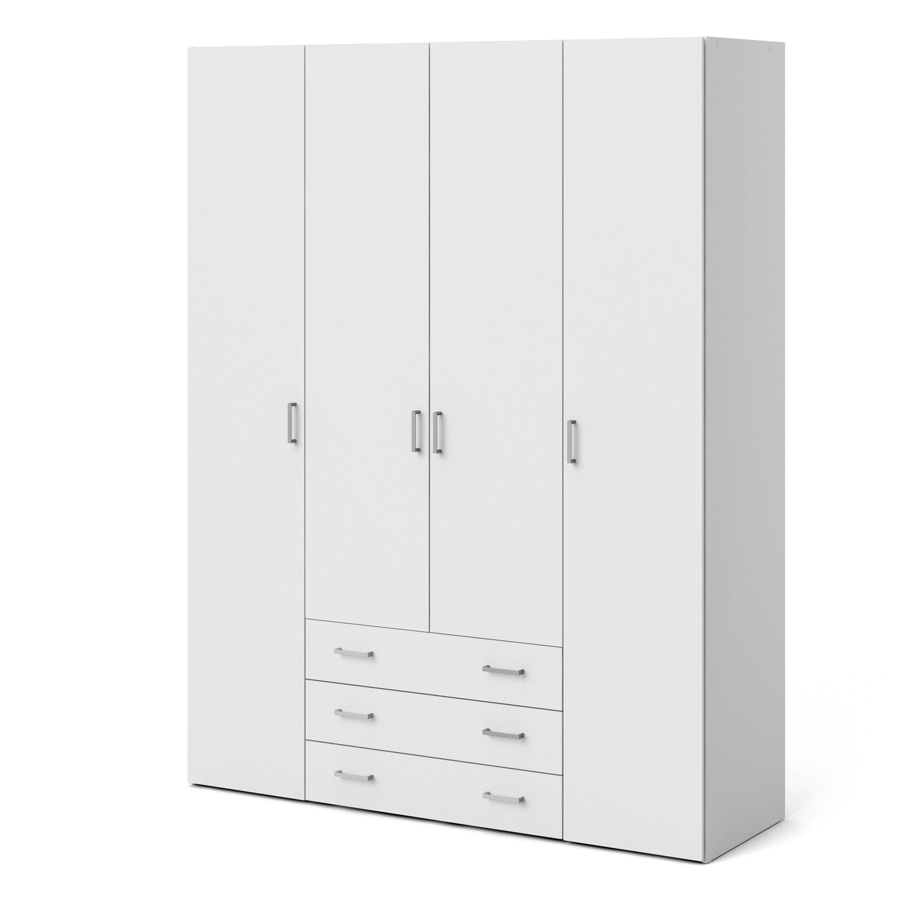 Space Wardrobe 4 Doors 3 Drawers in White 2000